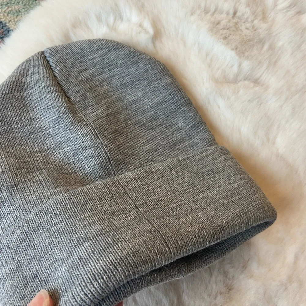 Grey knit beanie fold over basic hat OSFM new without tags unisex ships daily!